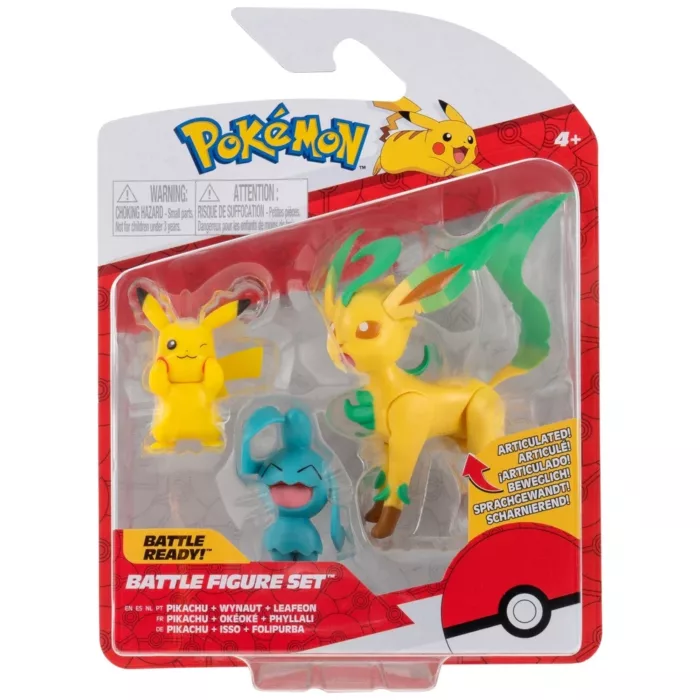 Pokemon Battle Figure 3 Pack - Pikachu, Wynaut & Leafeon