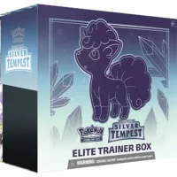 A box with the Pokemon TCG Silver Tempest Logo, an image of Alolan Vulpix and the Pokemon TCG logo